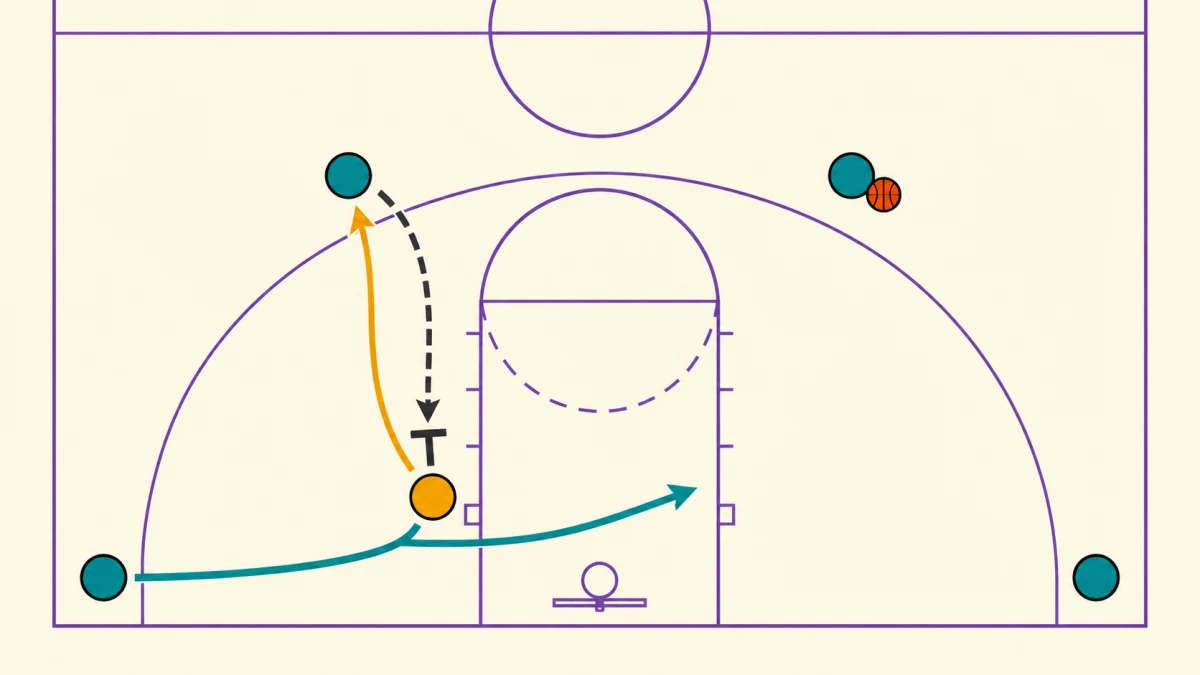 A baseline cutter crosses toward the ball while the passer moves down to screen for the original screener.