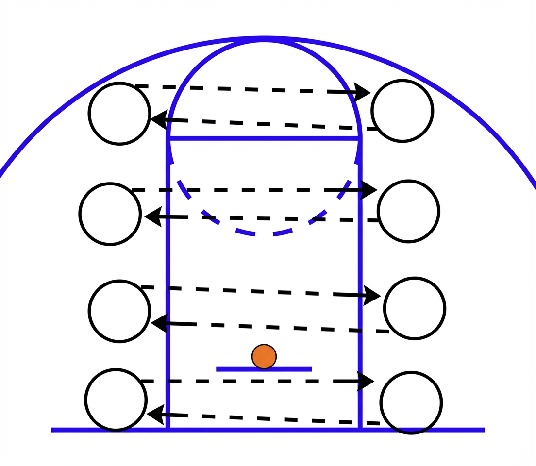 Diagrama de posicionamento em quadra para treino de passe picado